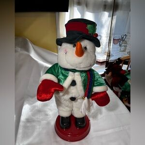 Festive Snowman Plush with Red and Green Outfit